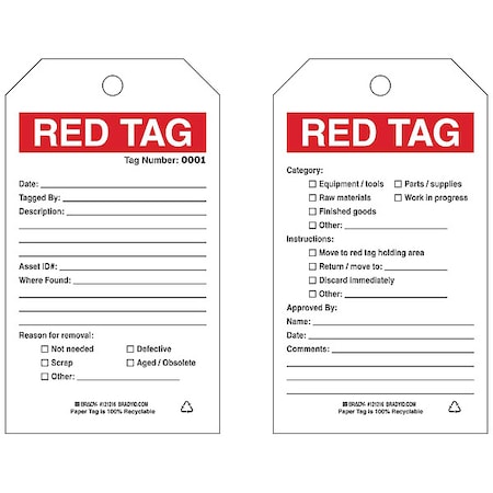 Brady Tag, White, Paper, 7 in H, 4 in W, PK100 121216