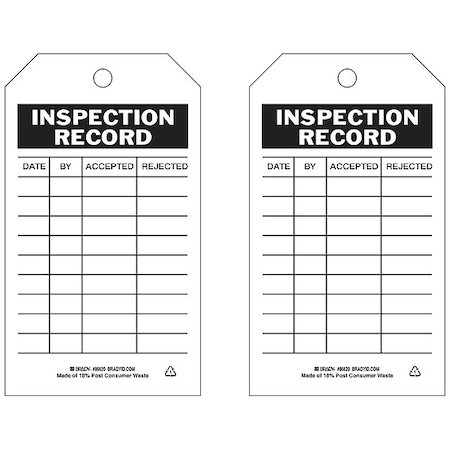 Brady Tag, Safety, Polyester, 7 in H x 4 in W, Black on White, Rectangle, 10 PK 86620