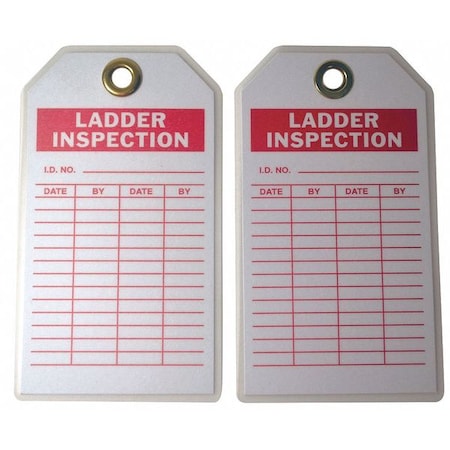 Zoro Select Tag, Ladder Inspection, Polyester, 7 in H x 4 in W, White, Rectangle, 10 PK 20TH04