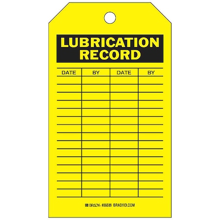 Brady Tag, Maintenance, Heavy Duty Polyester, 7 in H x 4 in W, Black on Yellow, Rectangle, 10 PK 86509