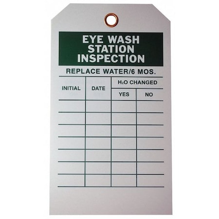 Zoro Select Tag, Eyewash, Polyester, 7 in H x 4 in W, White, Rectangle, 10 PK 20TH11