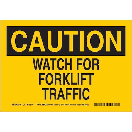 Brady Caution Sign, 10" H, 14" W, Plastic, Rectangle, English, 116227 116227