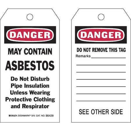 Brady Danger Tag, Chemical, Gas or Hazardous Materials, Polyester, 5 3/4 in H x 3 in W, Black, Red, White 86429