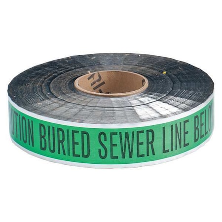 Zoro Select Underground Marking Tape, Caution Buried Sewer Line Below, Green, 2 in Wide x 1,000 ft Length 91604