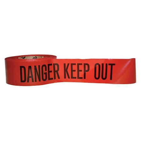 Zoro Select Barricade Tape, Danger Keep Out, Red, 3 in Wide x 3,000 ft Length, Polyethylene, 3 mil 101349