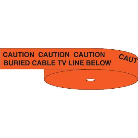 Zoro Select Underground Warning Tape, Caution Buried Cable TV Line Below, Orange, 6 in Wide x 1,000 ft Length 63009