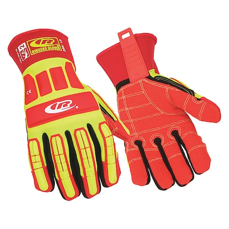 Ringers Gloves Roughneck Hi-Vis Cut Resistant Impact Gloves, Kevloc(R) Palm, S, High-Visibility Yellow/Red 299-08