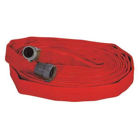 Kuriyama Fire Products Fire Hose, Single Jacket, 50 ft Length, 2 1/2 in Hose Inside Dia., Rubber Hose Tube, MNH Fitting A GHI25ARMTEX50N