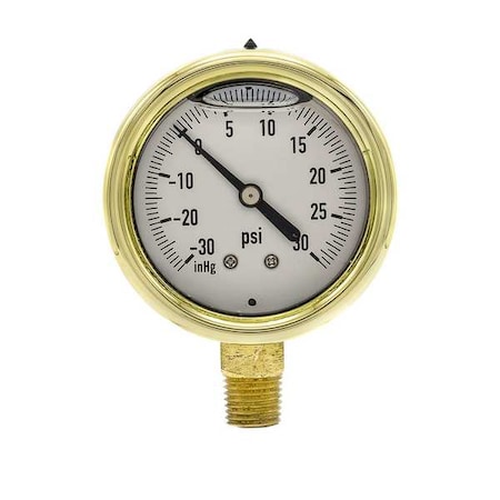 Pic Gauges Industrial Compound Gauge, 30 to 0 to 30 psi, 2 1/2 in Dial, 1/4 in NPT, Bottom Location 601L-254CC