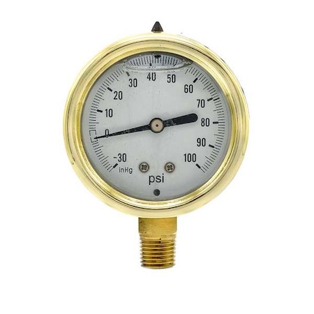 Pic Gauges Industrial Compound Gauge, 30 to 0 to 100 psi, 2 1/2 in Dial, 1/4 in NPT, Bottom Location 601L-254CE