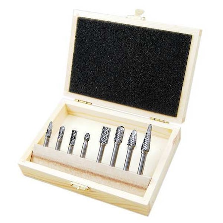 Westward Carbide Bur Set, Double Cut, 1/4 in. Shank 20UH85