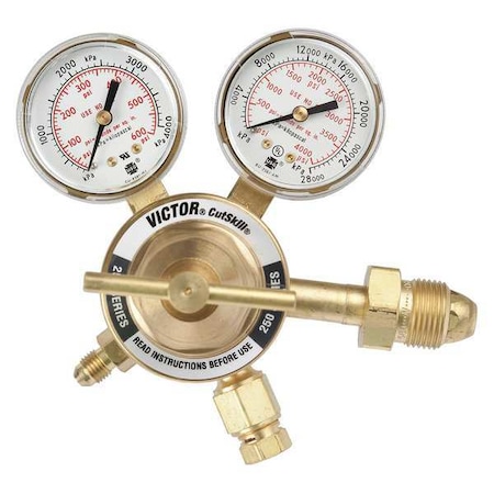 Victor Gas Regulator, Nitrogen, Single Stage, 0.965"-14 Inlet, 1/4"-37 Outlet, 10 to 400 psi 0781-9134