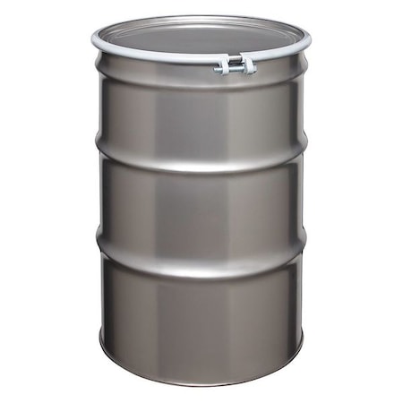 Zoro Select Open Head Transport Drum, 304 Stainless Steel, 55 gal, Unlined, Silver ST5507