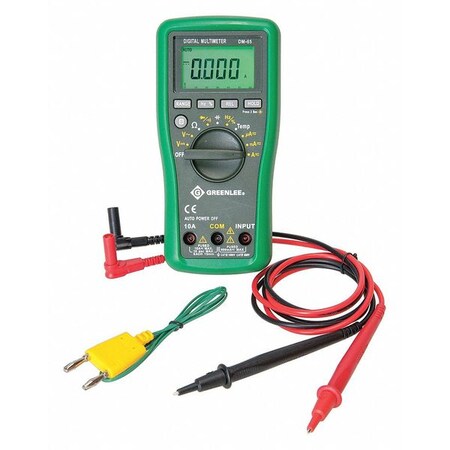 GREENLEE Digital Multimeter, 1,000 Max. AC Volts, 1,000 Max. DC Volts, 10 Max. AC Amps, 10 Max. DC Amps DM-65