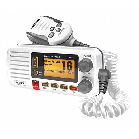 Uniden Marine Radio, Dash Mount, VHF, White UM415