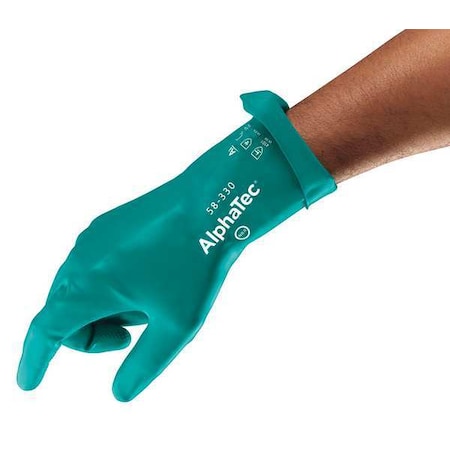 Ansell AlphaTec Chemical Resistant Gloves, Nitrile, 12 in L, 14 mil, Green, 7, 1 PR 58-330