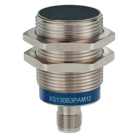 Telemecanique Sensors Cylindrical, Inductive Proximity Sensor, 30 mm Dia., Brass, M12, 3 Wires, Shielded XS630B1PAM12