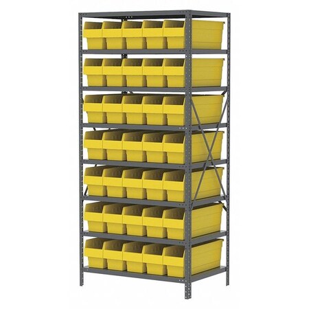 Akro-Mils Steel Bin Shelving, 36" W x 79" H x 12" D, 8 Shelves, Yellow AS247930864Y