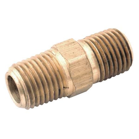 Zoro Select Hex Nipple Low Lead Brass Hex Nipple, 1/4 in Male NPT X 1/4 in Male NPT 706322-04