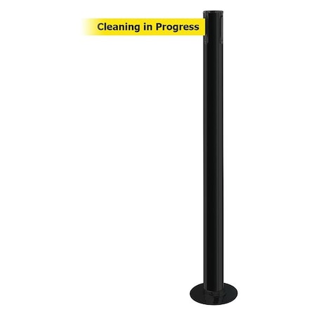 Tensabarrier Barrier Post with Belt, Black, 7 1/2 ft Length, 36 1/2 in Post Height, Cleaning in Progress 889F-33-33-STD-NO-YCX-C