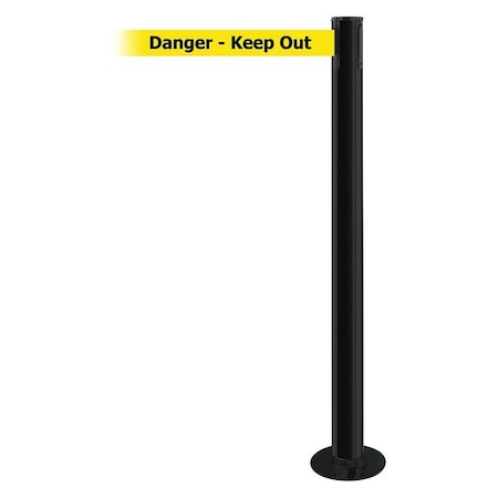 Tensabarrier Barrier Post with Belt, Black, 7 1/2 ft Length, 36 1/2 in Post Height, Danger Keep Out 889F-33-33-STD-NO-YDX-C