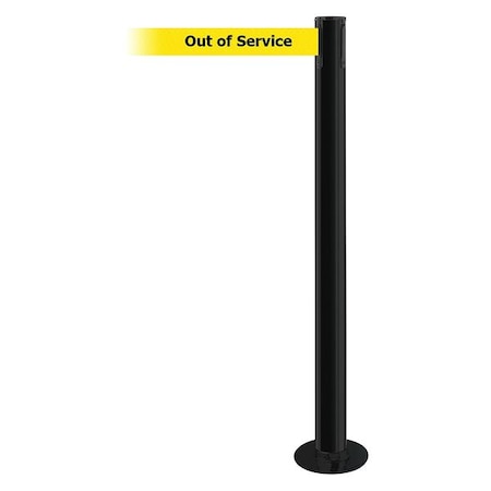 Tensabarrier Barrier Post with Belt, Black, 13 ft Length, 36 1/2 in Post Height, Out of Service 889F-33-33-MAX-NO-YEX-C