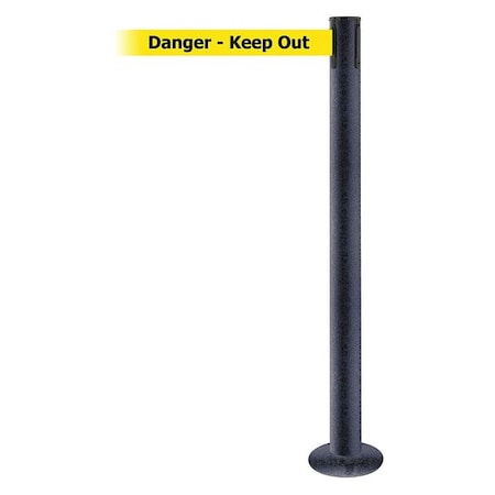 Tensabarrier Barrier Post with Belt, Black Wrinkle, 13 ft Length, 36 1/2 in Post Height, Danger Keep Out 889F-89-89-MAX-NO-YDX-C