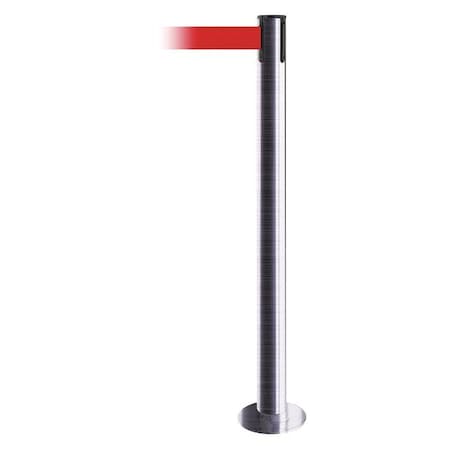 Tensabarrier Barrier Post with Belt, 13 ft Length, 36 1/2 in Post Height, No Legend, Satin Stainless Steel 889F-3S-3S-MAX-NO-R5X-C