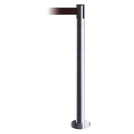 Tensabarrier Barrier Post with Belt, 13 ft Length, 36 1/2 in Post Height, No Legend, Satin Chrome 889F-1S-1S-MAX-NO-R7X-C