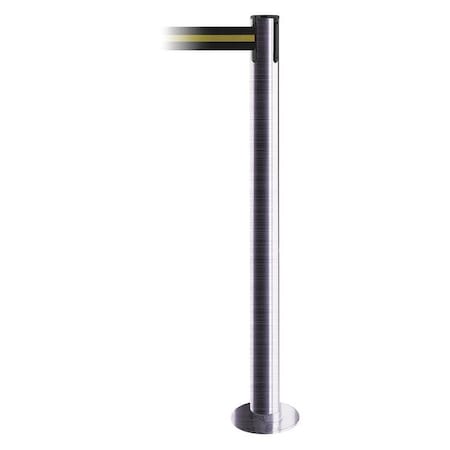 Tensabarrier Barrier Post with Belt, 7 1/2 ft Length, 36 1/2 in Post Height, No Legend, Satin Chrome 889F-1S-1S-STD-NO-S4X-C