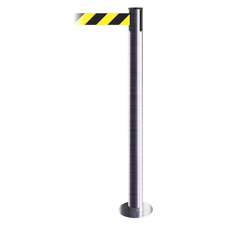 Tensabarrier Barrier Post with Belt, 13 ft Length, 36 1/2 in Post Height, No Legend, Satin Chrome 889F-1S-1S-MAX-NO-D4X-C