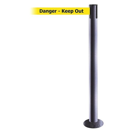 Tensabarrier Barrier Post with Belt, Hammertone Gray, 7 1/2 ft Length, 36 1/2 in Post Height, Danger Keep Out 889F-73-73-STD-NO-YDX-C