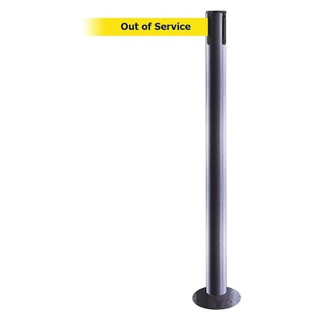 Tensabarrier Barrier Post with Belt, Hammertone Gray, 7 1/2 ft Length, 36 1/2 in Post Height, Out of Service 889F-73-73-STD-NO-YEX-C