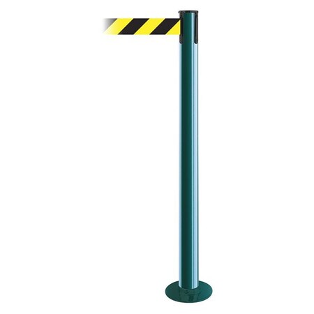 Tensabarrier Barrier Post with Belt, Green, 13 ft Length, 36 1/2 in Post Height, No Legend 889F-28-28-MAX-NO-D4X-C
