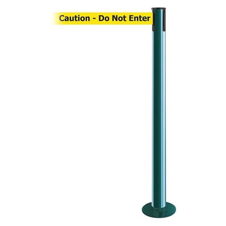 Tensabarrier Barrier Post with Belt, Green, 7 1/2 ft Length, 36 1/2 in Post Height, Caution Do Not Enter 889F-28-28-STD-NO-YAX-C