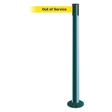 Tensabarrier Barrier Post with Belt, Green, 13 ft Length, 36 1/2 in Post Height, Out of Service 889F-28-28-MAX-NO-YEX-C