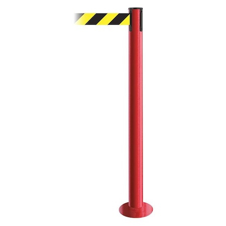 Tensabarrier Barrier Post with Belt, Red, 13 ft Length, 36 1/2 in Post Height, No Legend 889F-21-21-MAX-NO-D4X-C