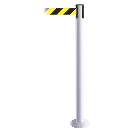 Tensabarrier Barrier Post with Belt, White, 7 1/2 ft Length, 36 1/2 in Post Height, No Legend 889F-32-32-STD-NO-D4X-C