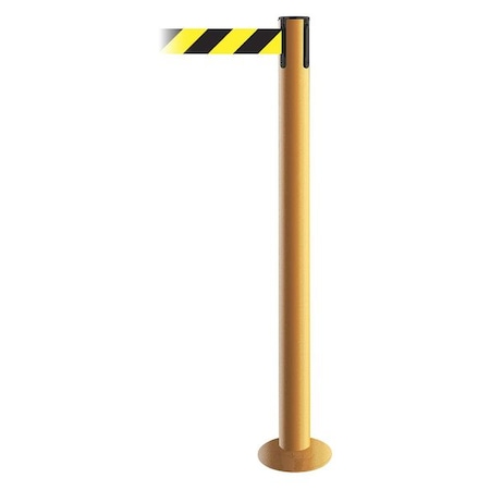 Tensabarrier Barrier Post with Belt, Yellow, 13 ft Length, 36 1/2 in Post Height, No Legend 889F-35-35-MAX-NO-D4X-C