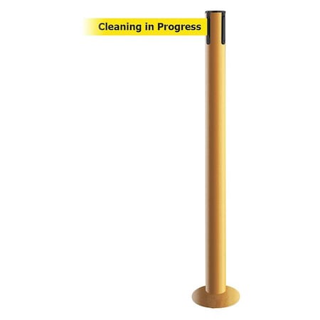 Tensabarrier Barrier Post with Belt, Yellow, 7 1/2 ft Length, 36 1/2 in Post Height, Cleaning in Progress 889F-35-35-STD-NO-YCX-C