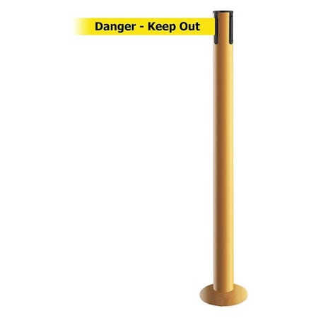 Tensabarrier Barrier Post with Belt, Yellow, 13 ft Length, 36 1/2 in Post Height, Danger Keep Out 889F-35-35-MAX-NO-YDX-C