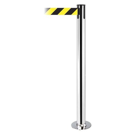 Tensabarrier Barrier Post with Belt, 7 1/2 ft Length, 36 1/2 in Post Height, No Legend, Polished chrome 889F-1P-1P-STD-NO-D4X-C