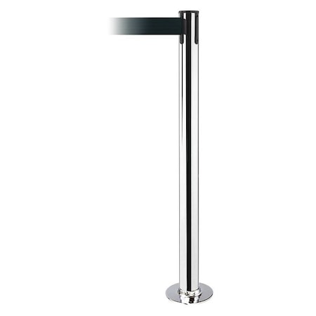 Tensabarrier Barrier Post with Belt, 13 ft Length, 36 1/2 in Post Height, No Legend, Polished chrome 889F-1P-1P-MAX-NO-G7X-C