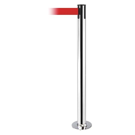 Tensabarrier Barrier Post with Belt, 7 1/2 ft Length, 36 1/2 in Post Height, No Legend, Polished Stainless Steel 889F-3P-3P-STD-NO-R5X-C