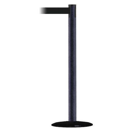 Tensabarrier Barrier Post with Belt, Black Wrinkle, 7 1/2 ft Length, 38 in Post Height, No Legend 889B-33-89-MAX-NO-B9X-C