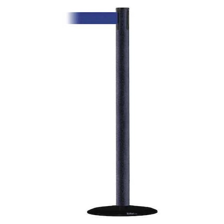 Tensabarrier Barrier Post with Belt, Black Wrinkle, 13 ft Length, 38 in Post Height, No Legend 889B-33-89-MAX-NO-L5X-C