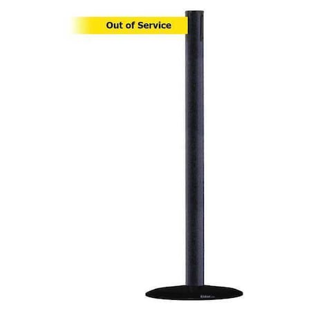 Tensabarrier Barrier Post with Belt, Black Wrinkle, 13 ft Length, 38 in Post Height, Out of Service 889B-33-89-MAX-NO-YEX-C