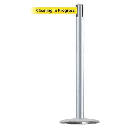Tensabarrier Barrier Post with Belt, 13 ft Length, 38 in Post Height, Cleaning in Progress, Satin Chrome 889U-1S-1S-MAX-NO-YCX-C