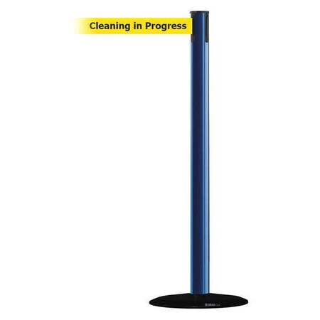 Tensabarrier Barrier Post with Belt, Blue, 13 ft Length, 38 in Post Height, Cleaning in Progress 889B-33-23-MAX-NO-YCX-C