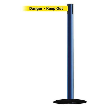 Tensabarrier Barrier Post with Belt, Blue, 13 ft Length, 38 in Post Height, Danger Keep Out 889B-33-23-MAX-NO-YDX-C